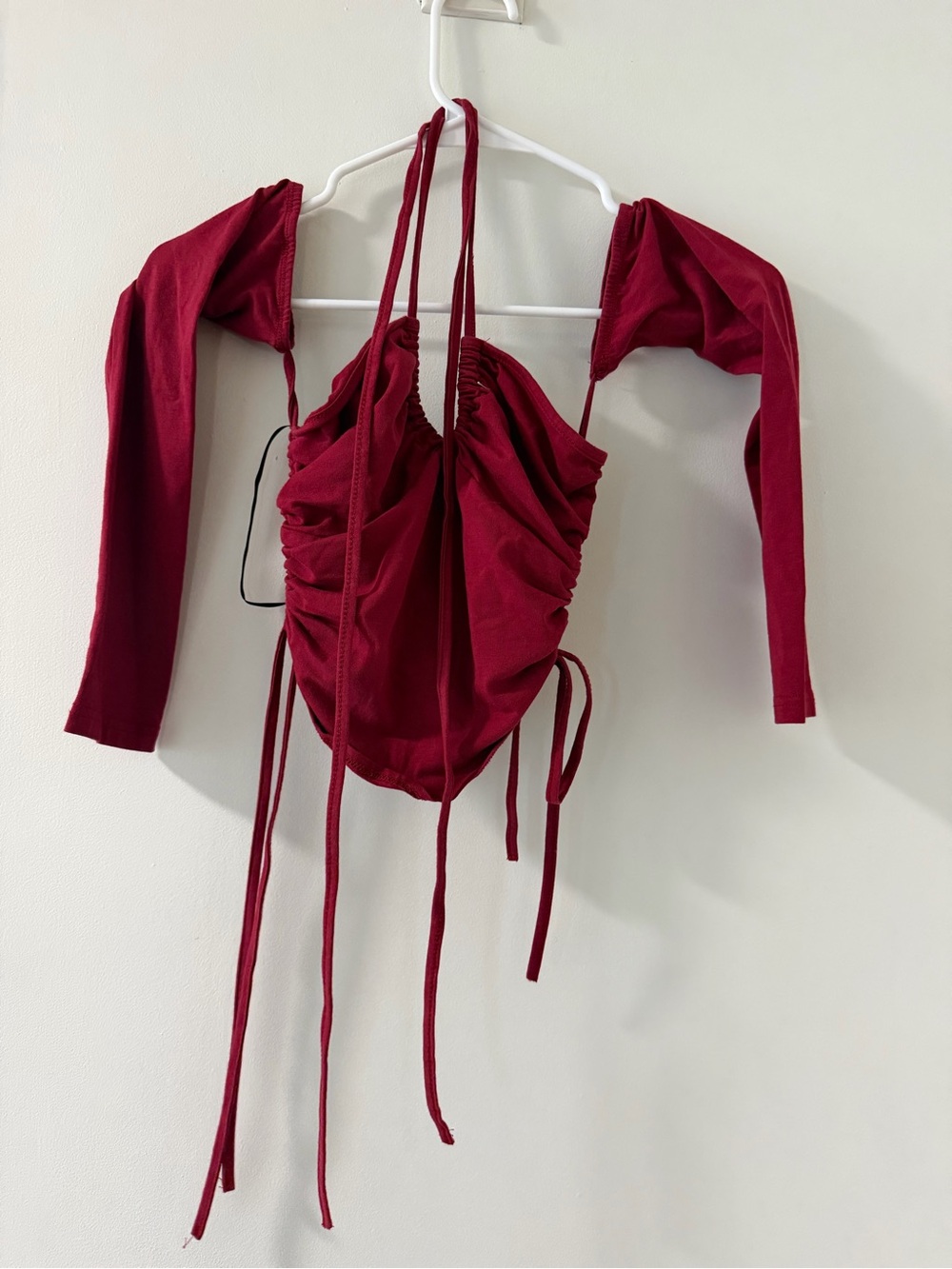 SHEIN Burgundy Ruched Halter Bodysuit with Detachable Sleeves